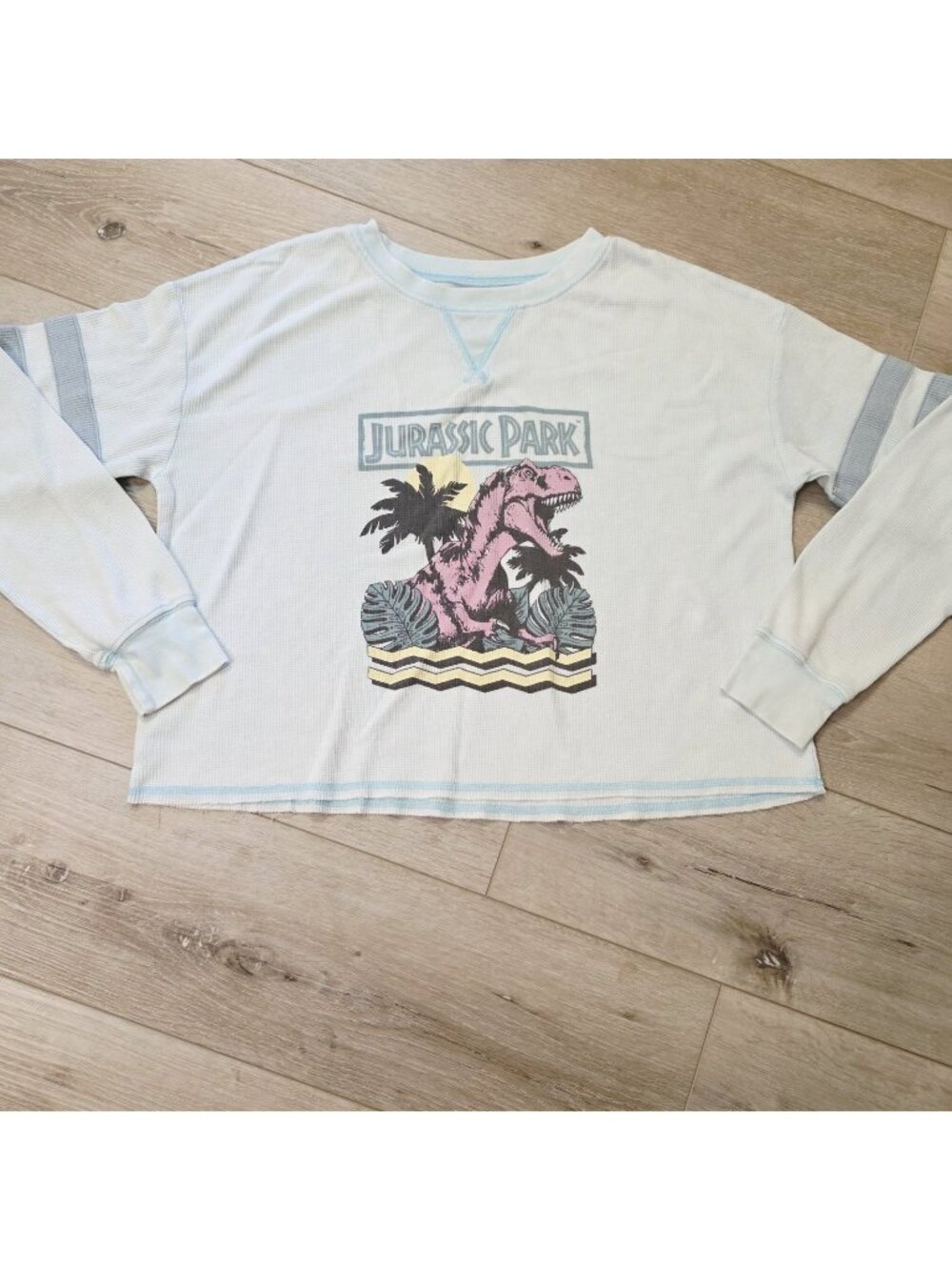 Women Jurassic World Blue light Thermal Crop Top Long Sleeve Sz Med